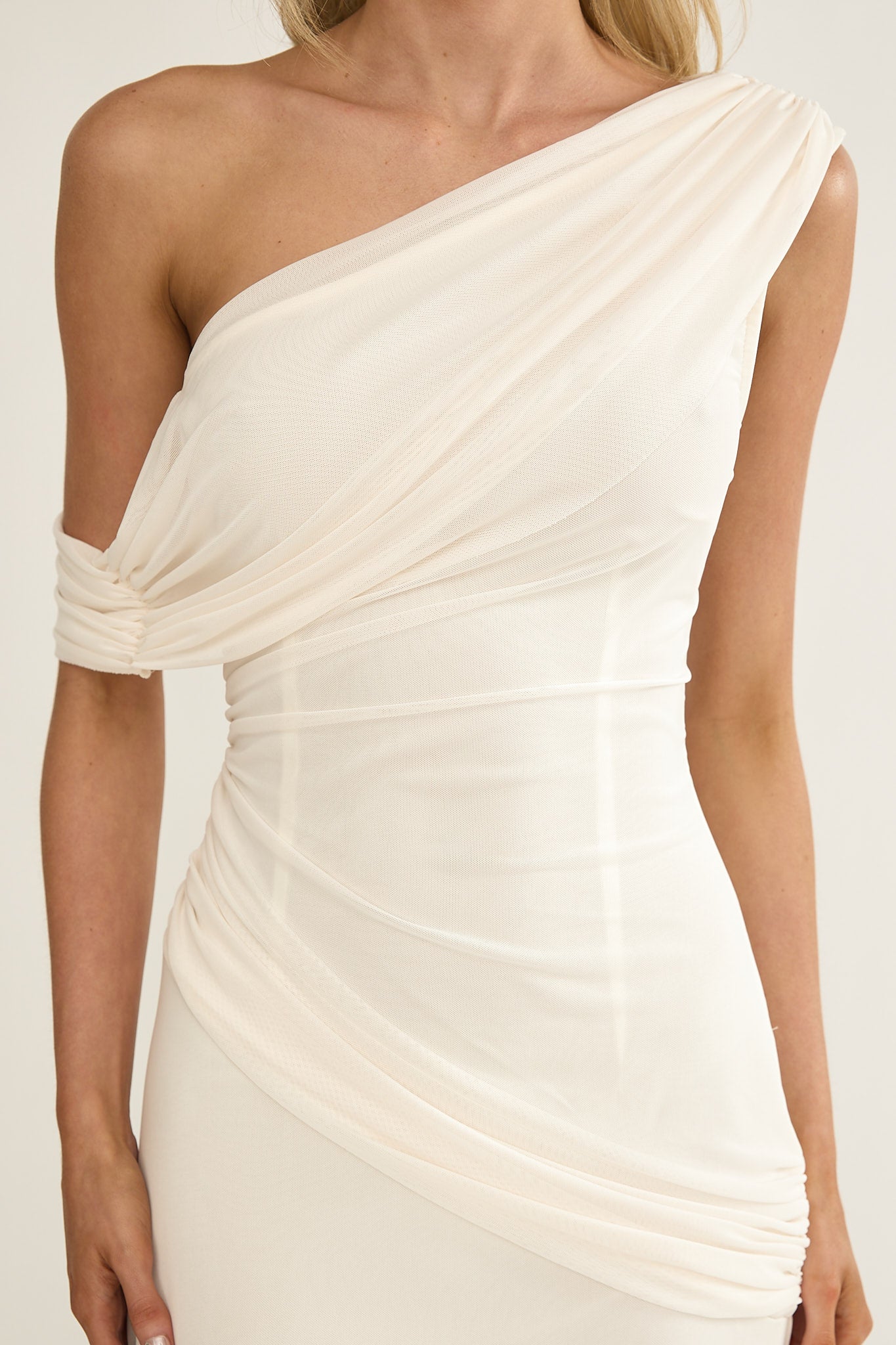 Anaisa Asymmetric Neckline Draped Maxi Dress Oyster by Selfie Leslie Australia