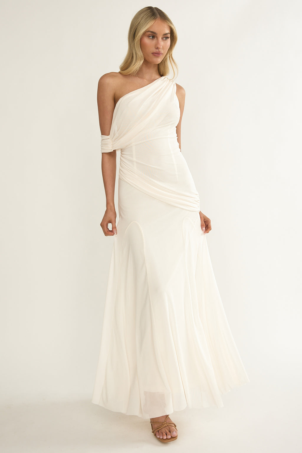 Anaisa Asymmetric Neckline Draped Maxi Dress Oyster by Selfie Leslie Australia