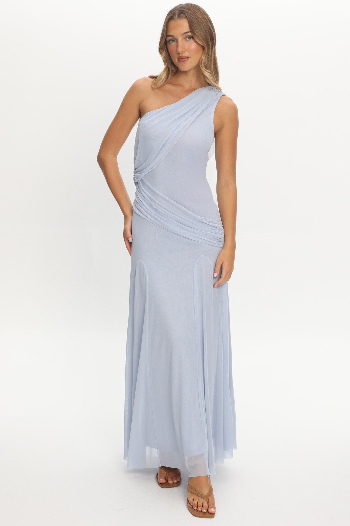Anaisa Asymmetric Neckline Draped Maxi Dress Baby Blue by Selfie Leslie Australia