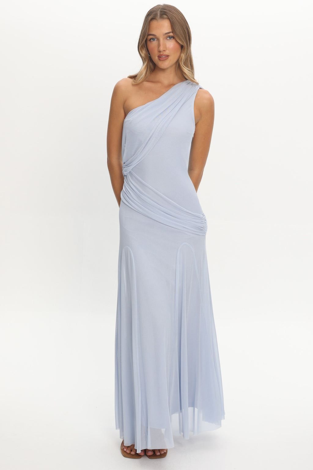 Anaisa Asymmetric Neckline Draped Maxi Dress Baby Blue by Selfie Leslie Australia