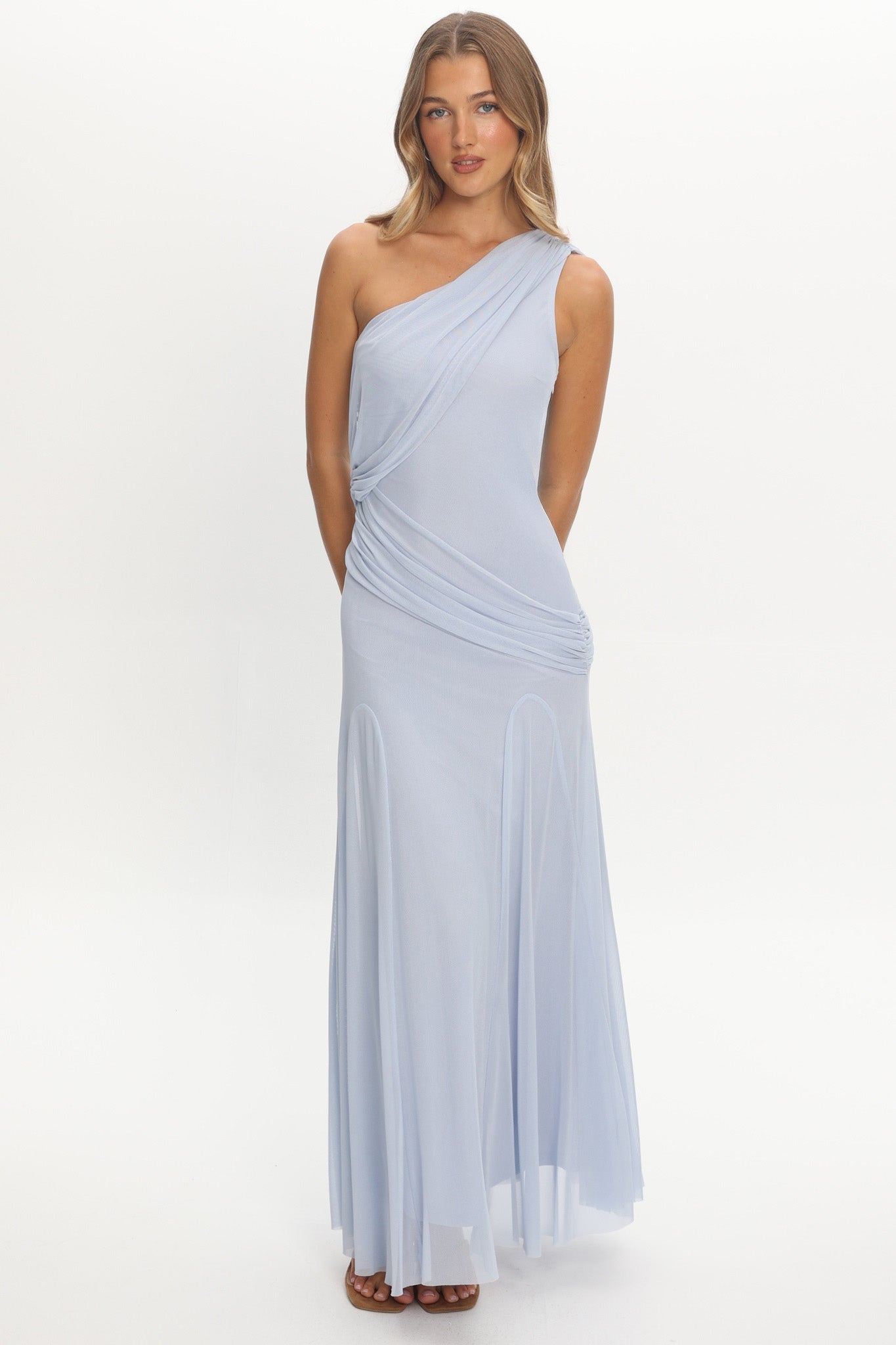 Anaisa Asymmetric Neckline Draped Maxi Dress Baby Blue by Selfie Leslie Australia