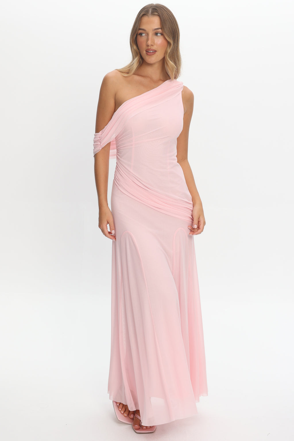 Anaisa Asymmetric Neckline Draped Maxi Dress Light Pink by Selfie Leslie Australia