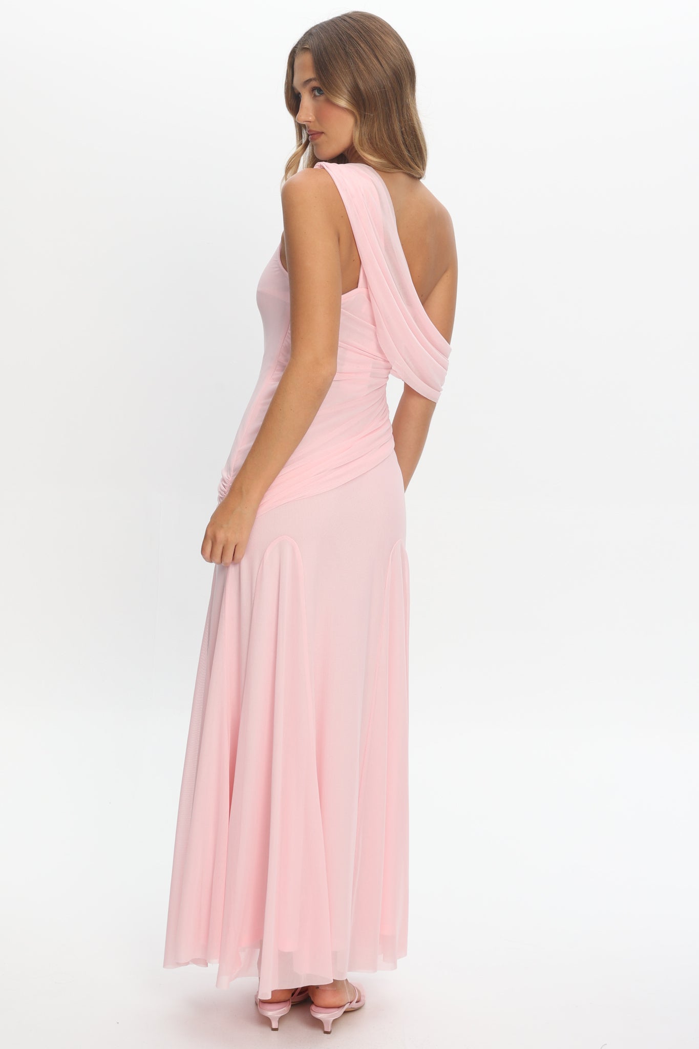 Anaisa Asymmetric Neckline Draped Maxi Dress Light Pink by Selfie Leslie Australia