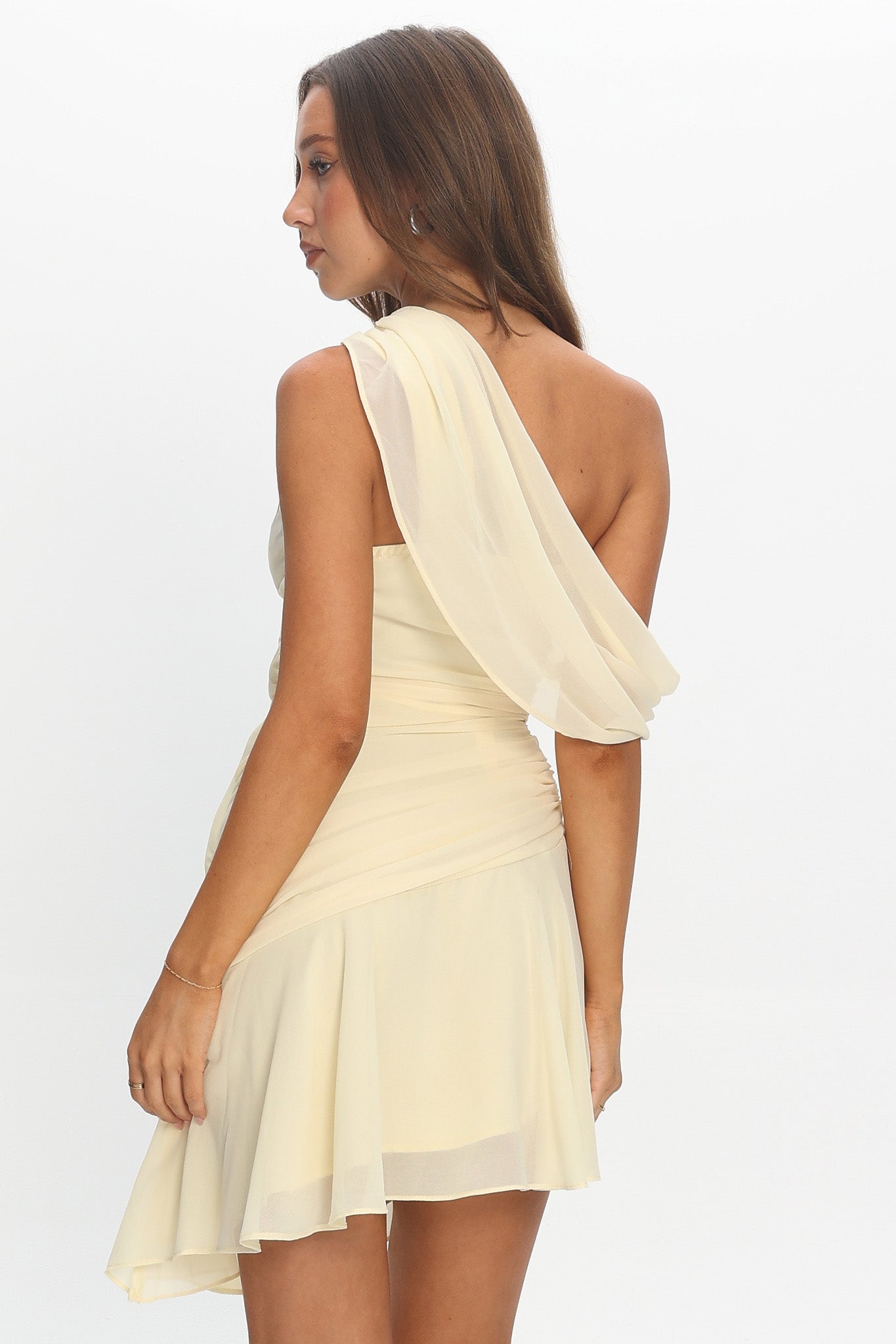 Anaisa One-Shoulder Draped Mini Dress Butter by Selfie Leslie Australia
