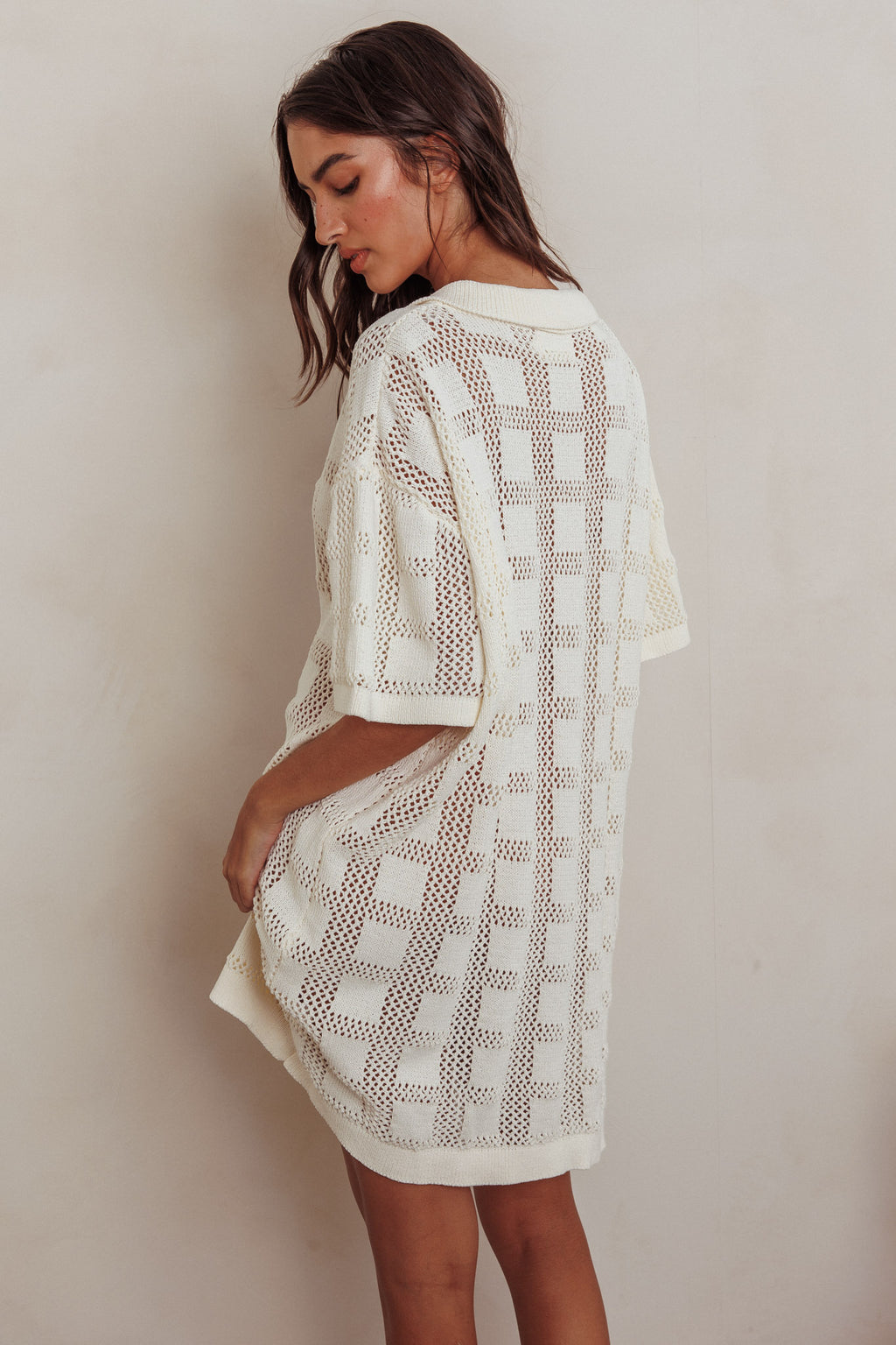 Best Friend Knit Shirt Dress Beige by Selfie Leslie Australia