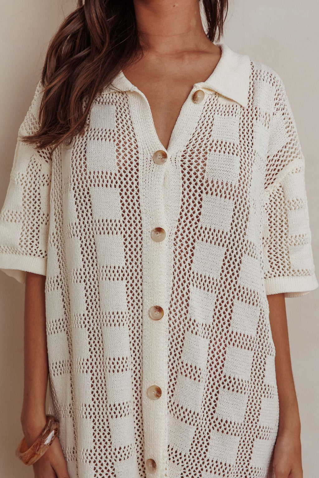 Best Friend Knit Shirt Dress Beige by Selfie Leslie Australia