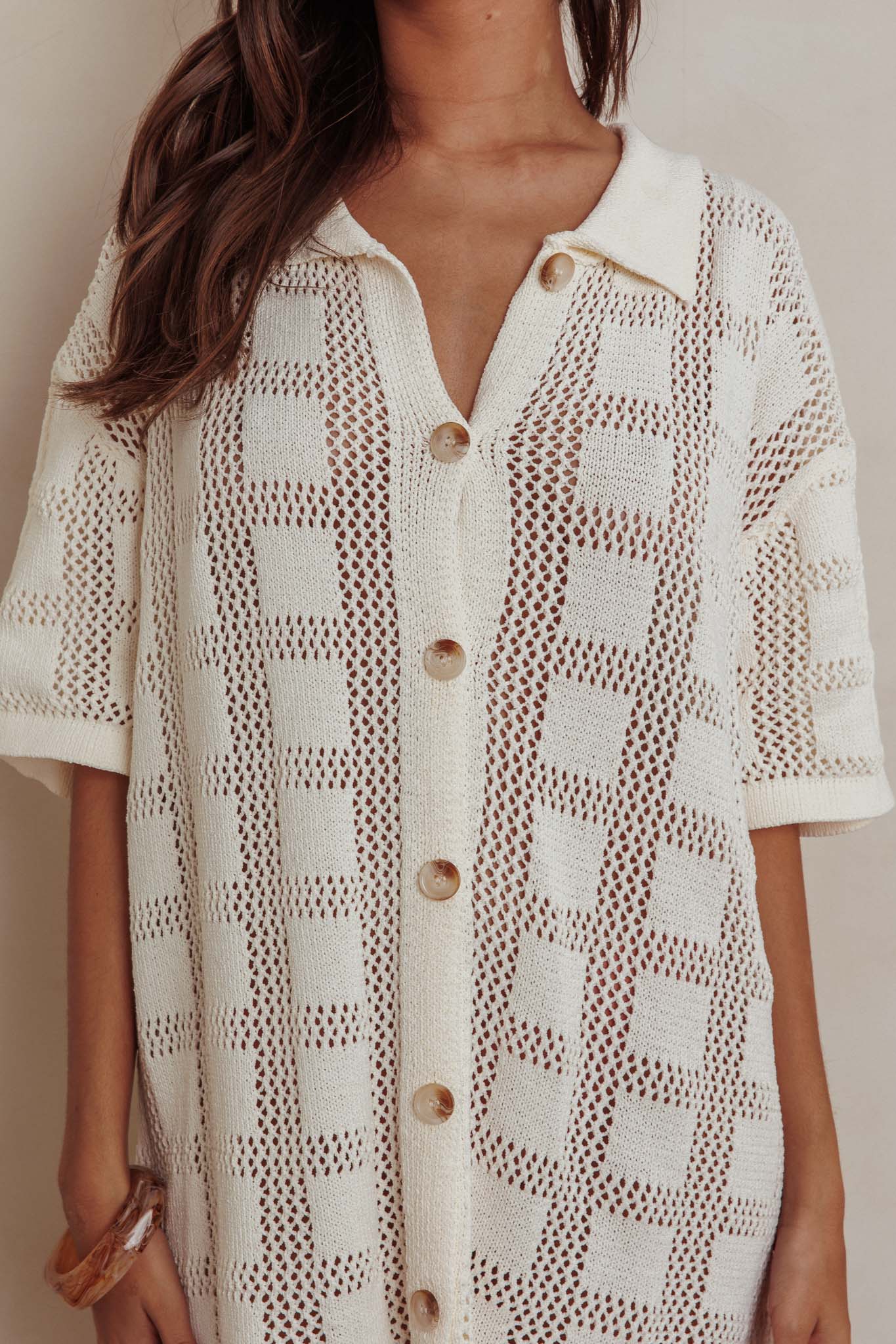 Best Friend Knit Shirt Dress Beige by Selfie Leslie Australia