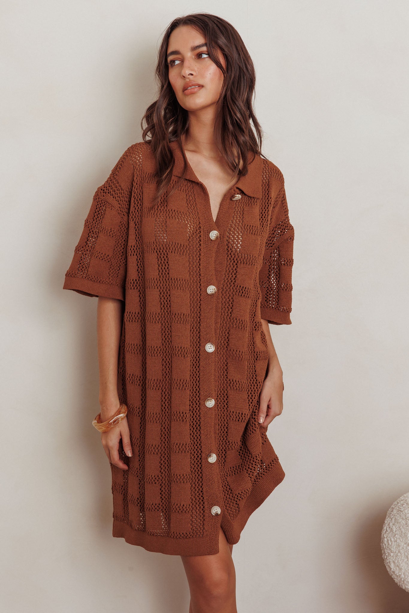 Best Friend Knit Shirt Dress Chocolate by Selfie Leslie Australia