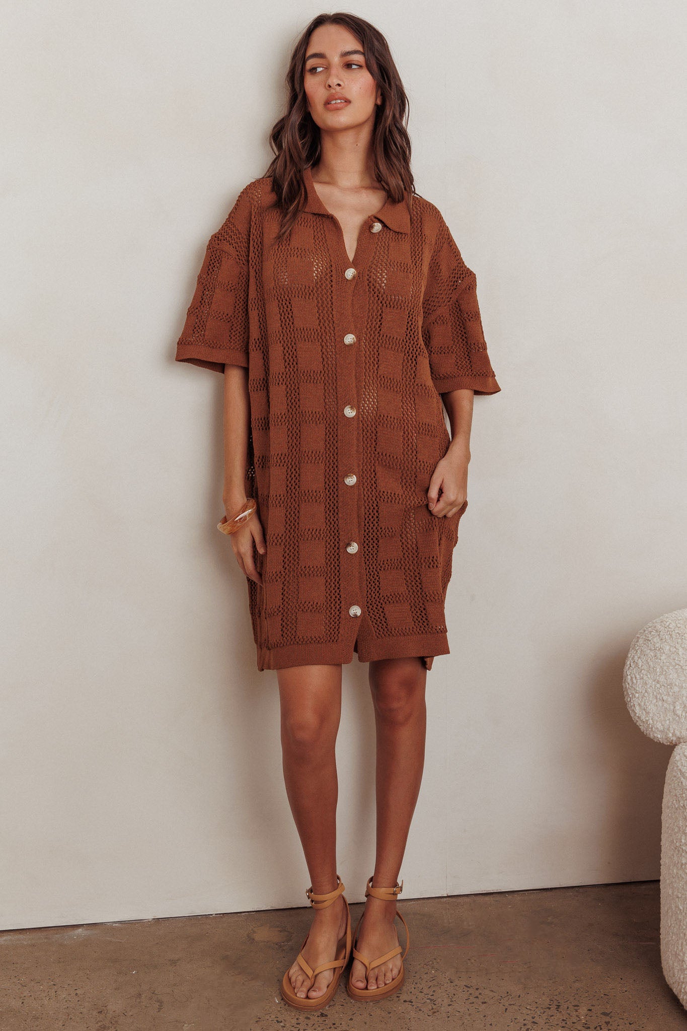 Best Friend Knit Shirt Dress Chocolate by Selfie Leslie Australia