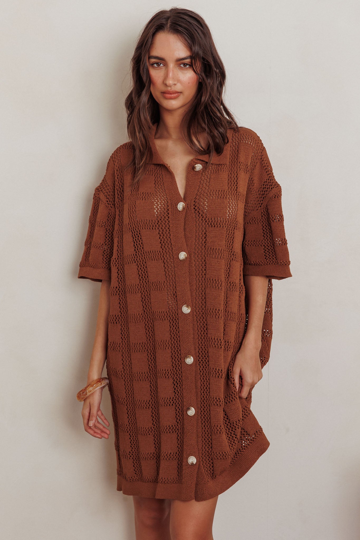 Best Friend Knit Shirt Dress Chocolate by Selfie Leslie Australia