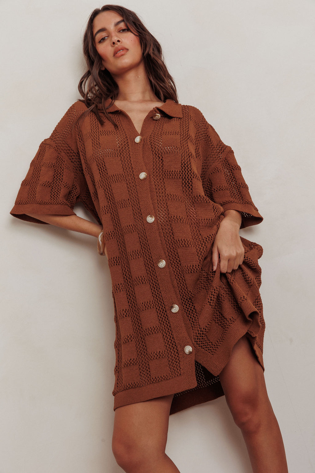 Best Friend Knit Shirt Dress Chocolate by Selfie Leslie Australia