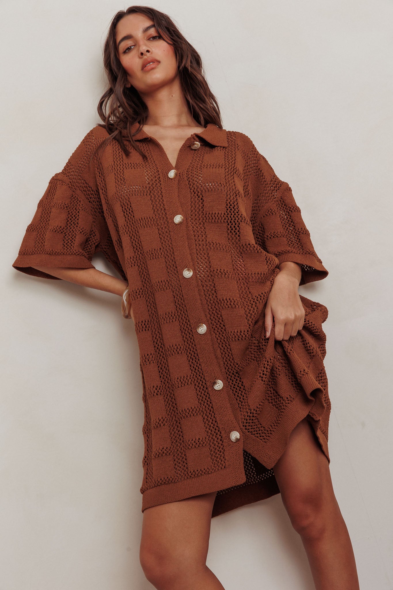Best Friend Knit Shirt Dress Chocolate by Selfie Leslie Australia