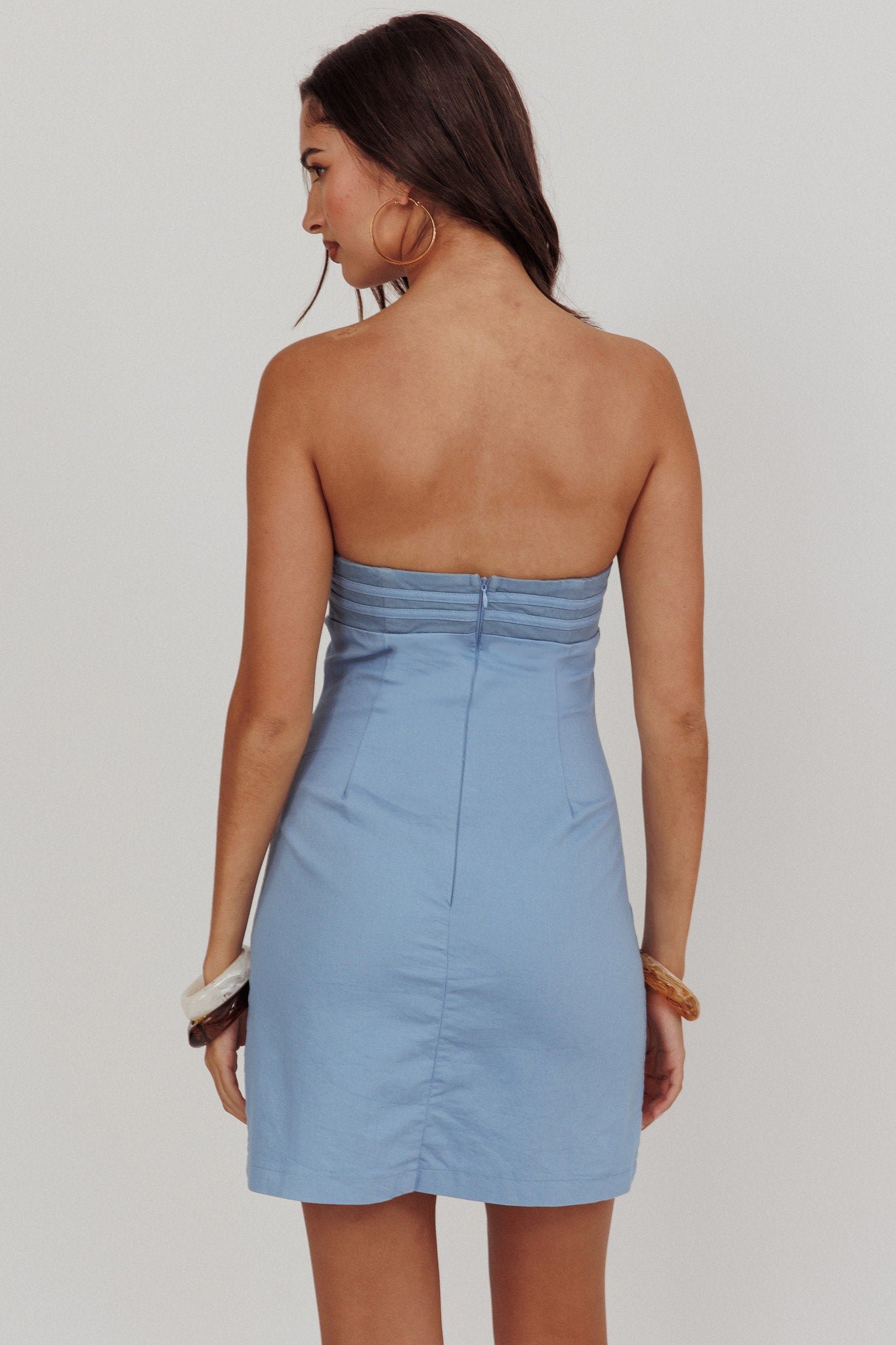 Caffeine Bow Detail Strapless Mini Dress Denim by Selfie Leslie Australia