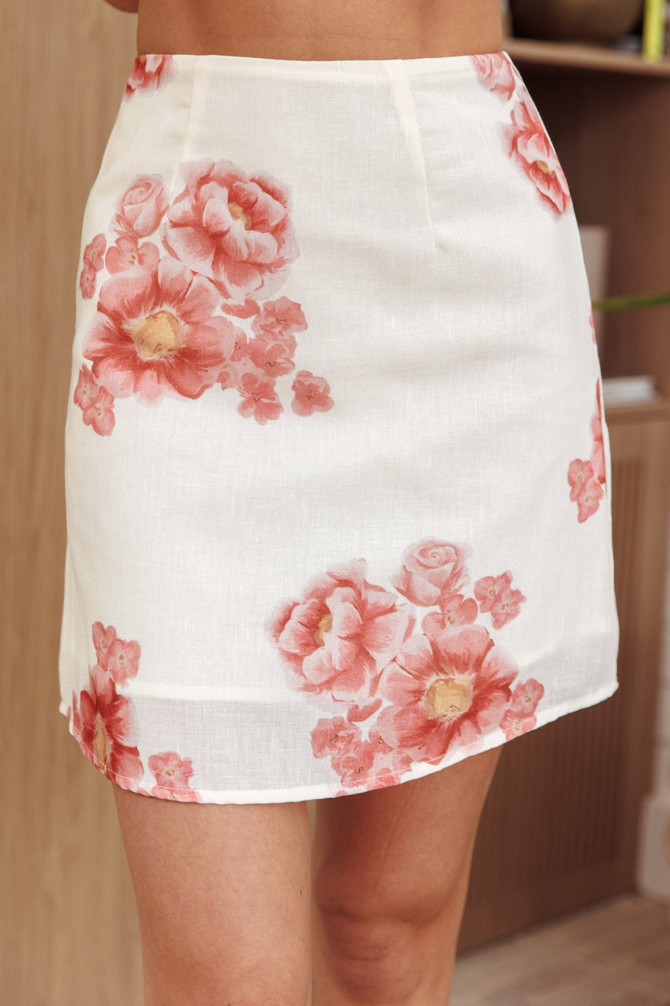Sunlit Grove A-Line Mini Skirt Floral Cream/Red by Selfie Leslie Australia
