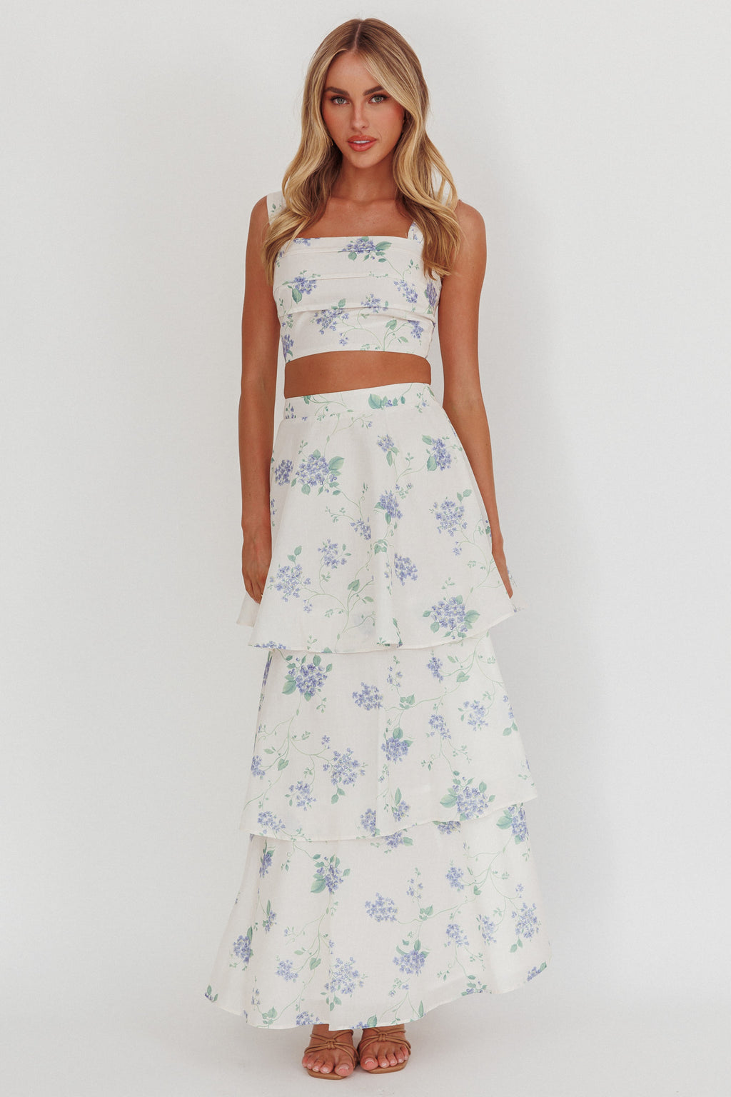 Dixon Tiered Maxi Skirt Floral Beige by Selfie Leslie Australia