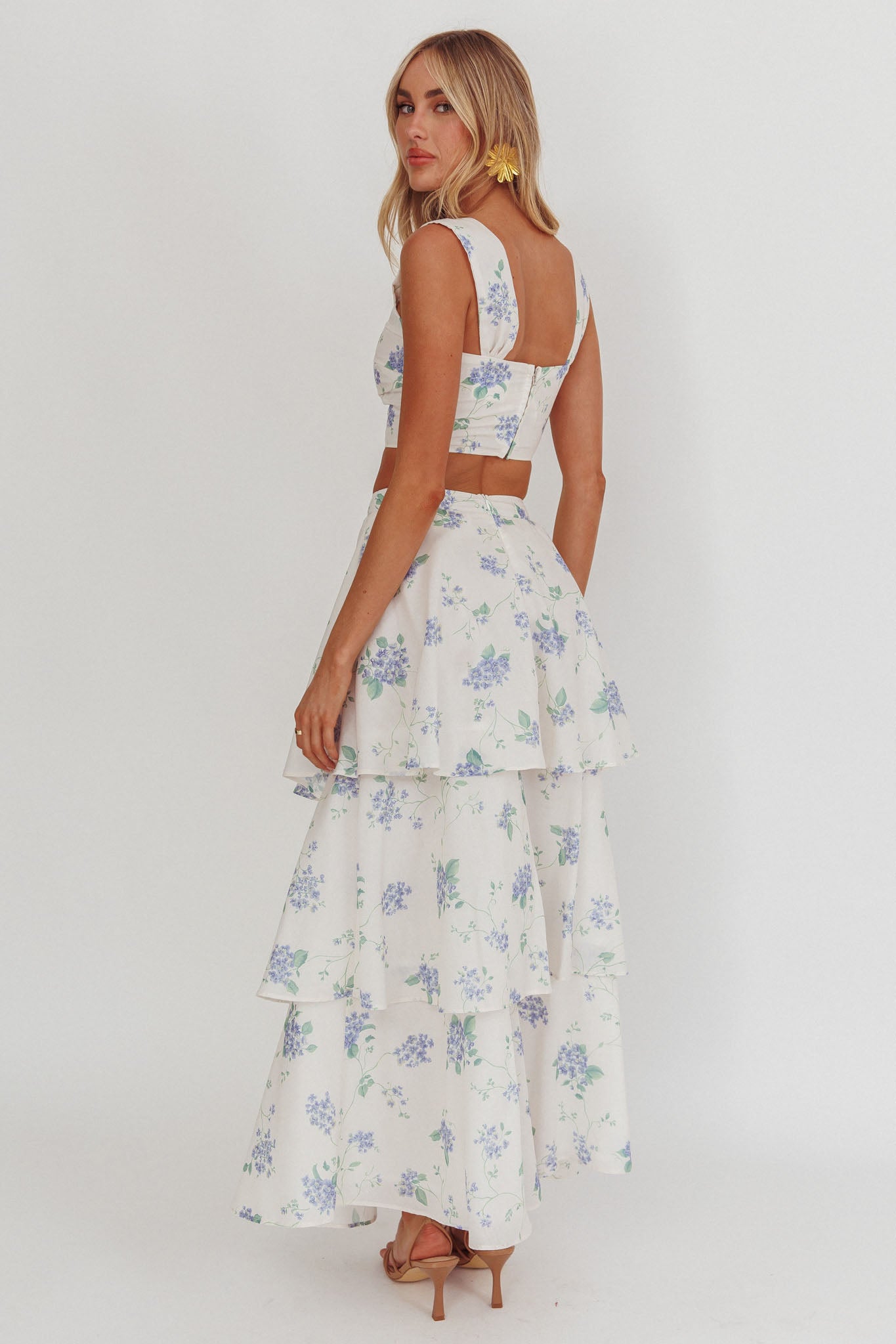 Dixon Tiered Maxi Skirt Floral Beige by Selfie Leslie Australia