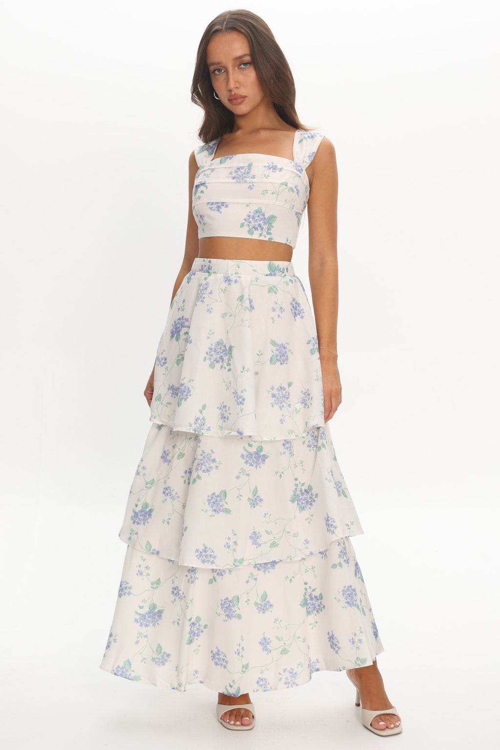 Dixon Tiered Maxi Skirt Floral Beige by Selfie Leslie Australia