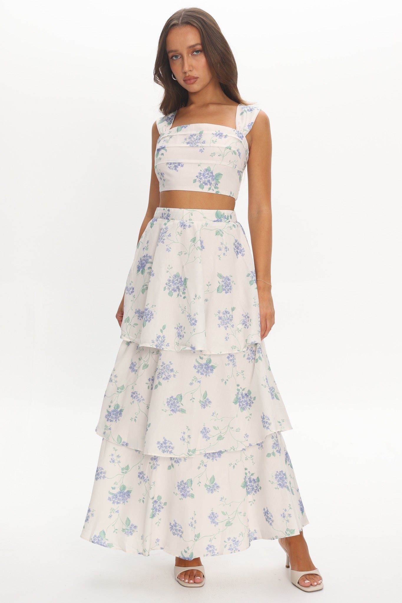 Dixon Tiered Maxi Skirt Floral Beige by Selfie Leslie Australia