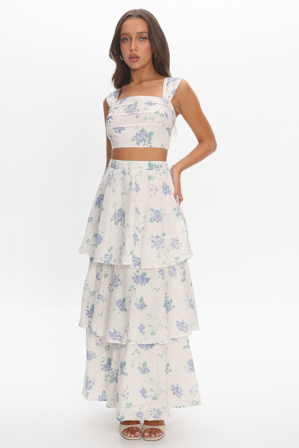 Dixon Tiered Maxi Skirt Floral Beige by Selfie Leslie Australia