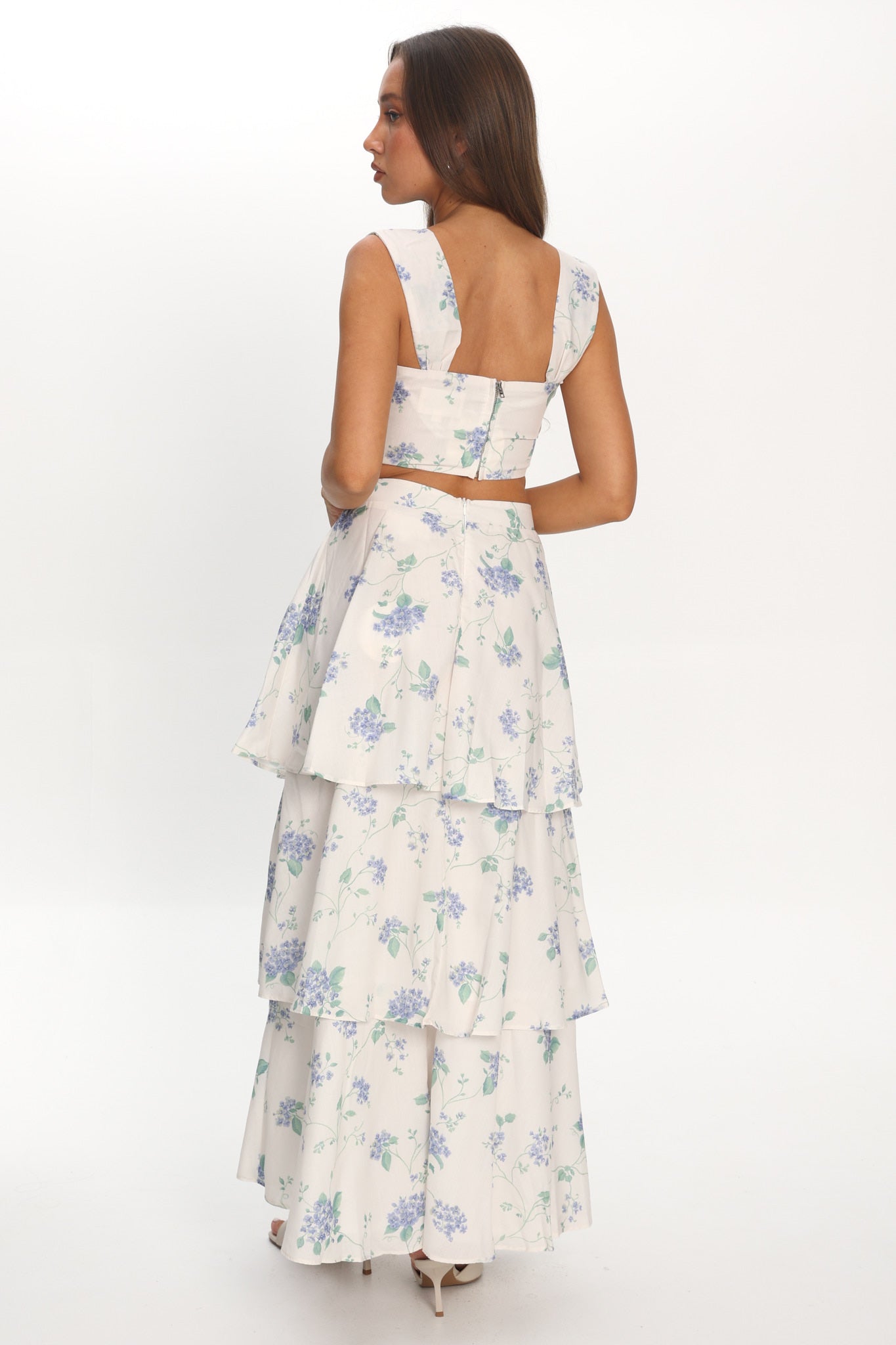Dixon Tiered Maxi Skirt Floral Beige by Selfie Leslie Australia
