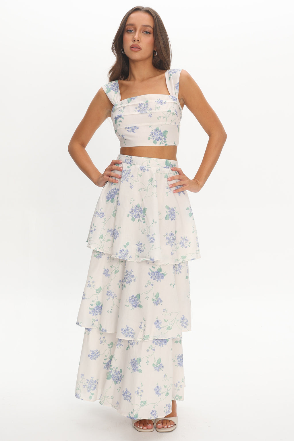 Dixon Tiered Maxi Skirt Floral Beige by Selfie Leslie Australia