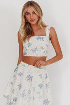 Dixon Pintuck Pleat Crop Top Floral Beige