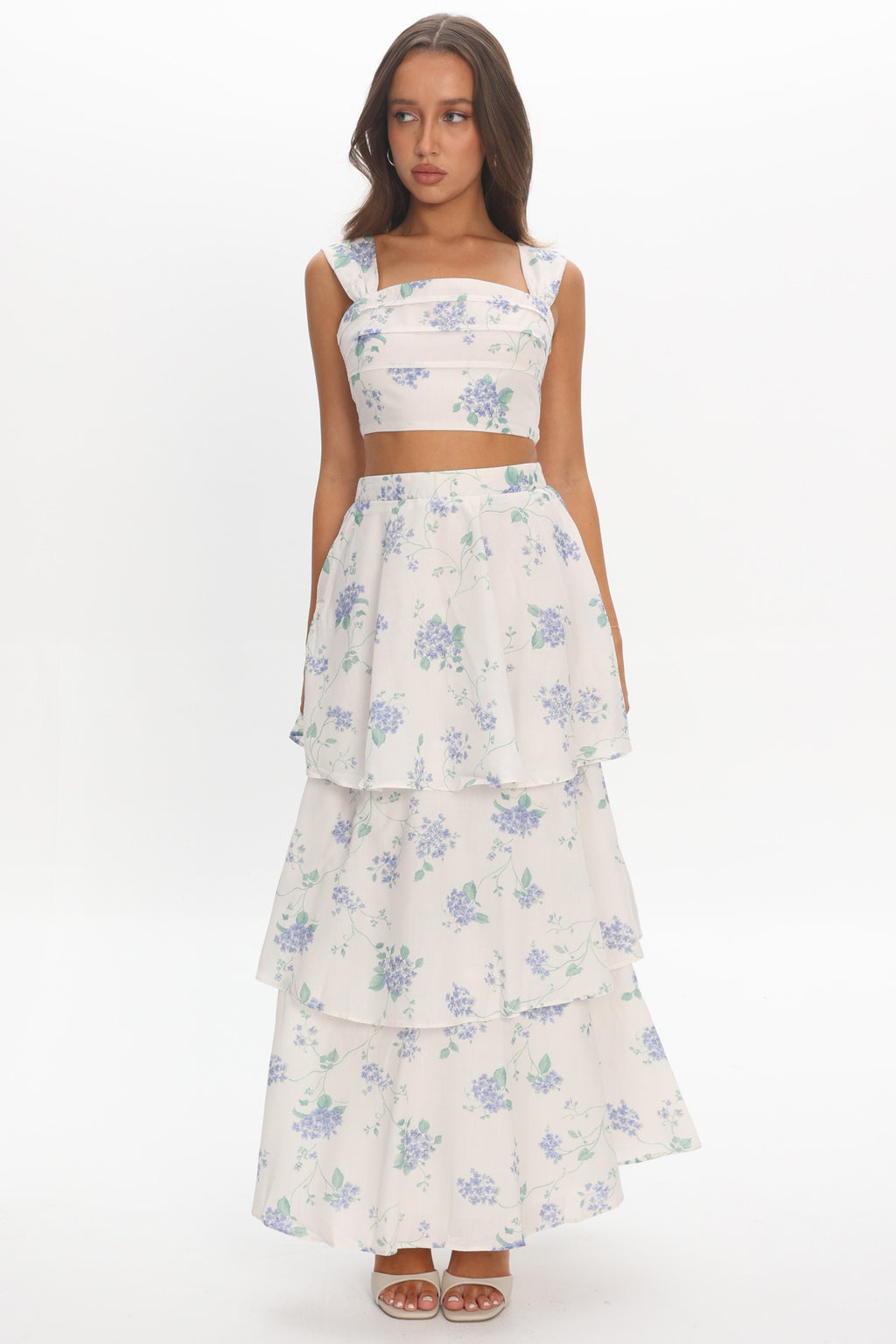 Dixon Pintuck Pleat Crop Top Floral Beige by Selfie Leslie Australia