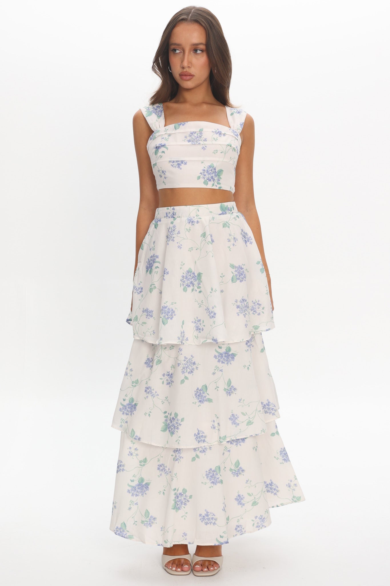 Dixon Pintuck Pleat Crop Top Floral Beige by Selfie Leslie Australia