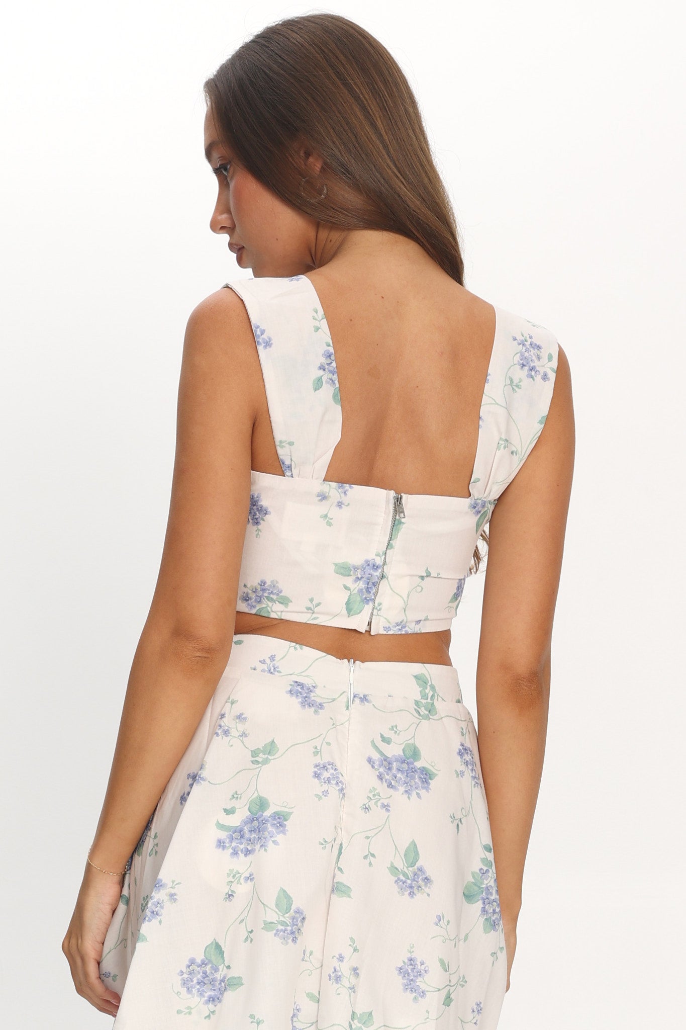 Dixon Pintuck Pleat Crop Top Floral Beige by Selfie Leslie Australia