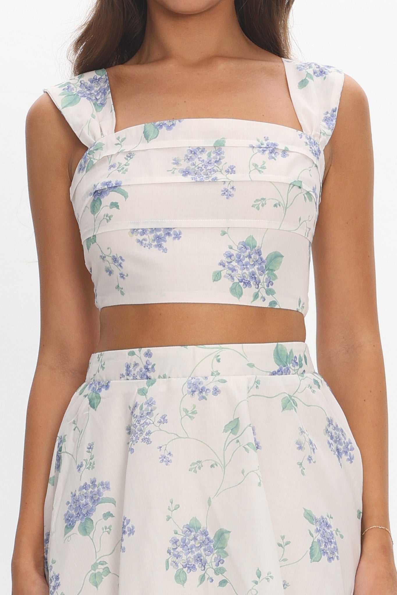 Dixon Pintuck Pleat Crop Top Floral Beige by Selfie Leslie Australia