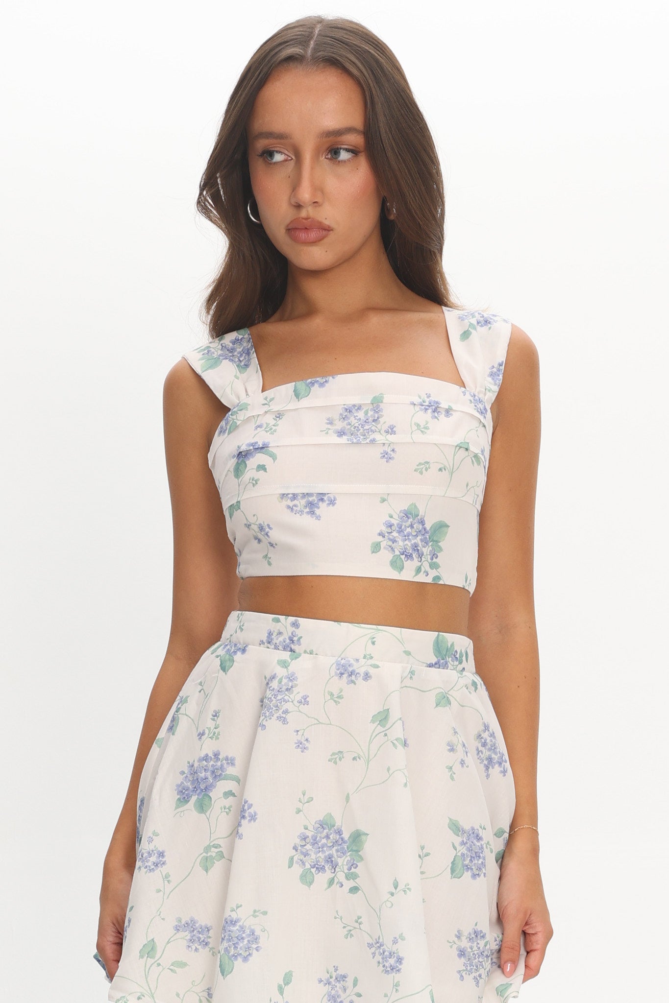 Dixon Pintuck Pleat Crop Top Floral Beige by Selfie Leslie Australia