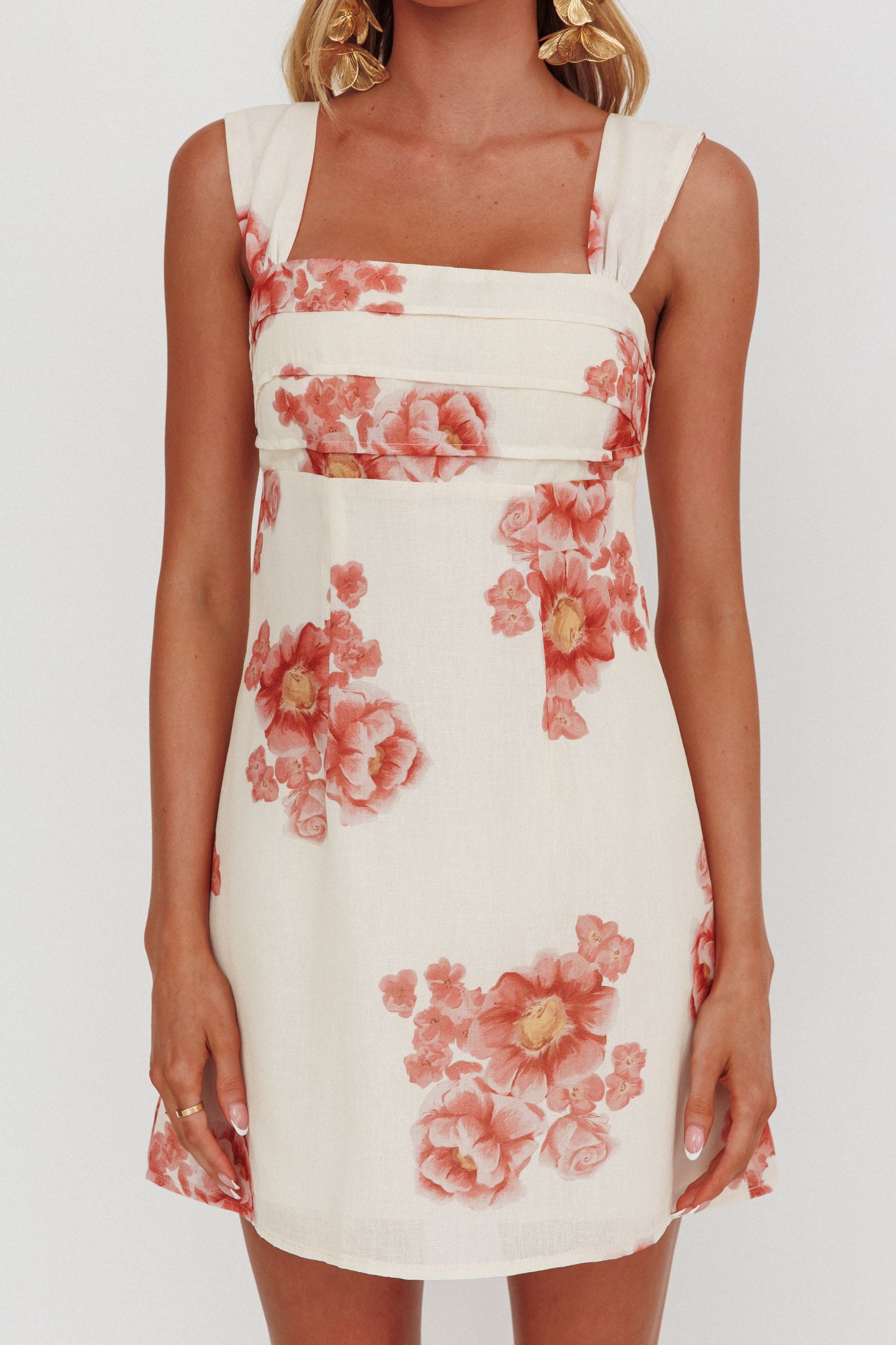 Dixon Pintuck Pleat Mini Dress Floral Beige by Selfie Leslie Australia