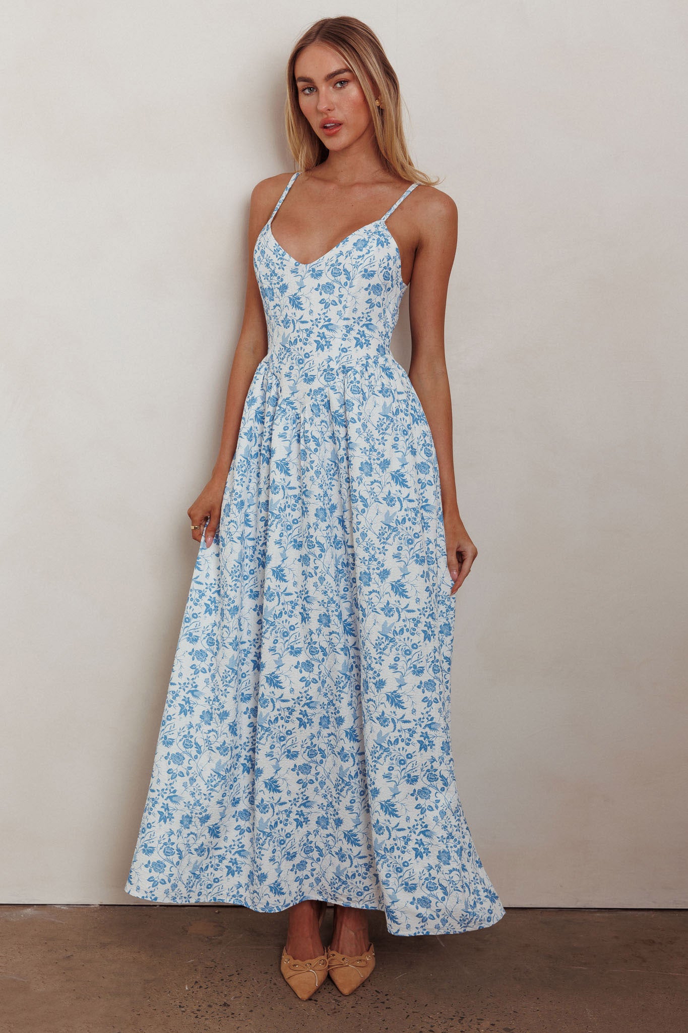 Enchanted Leaf Floral Print A-Line Maxi Dress Blue by Selfie Leslie Australia