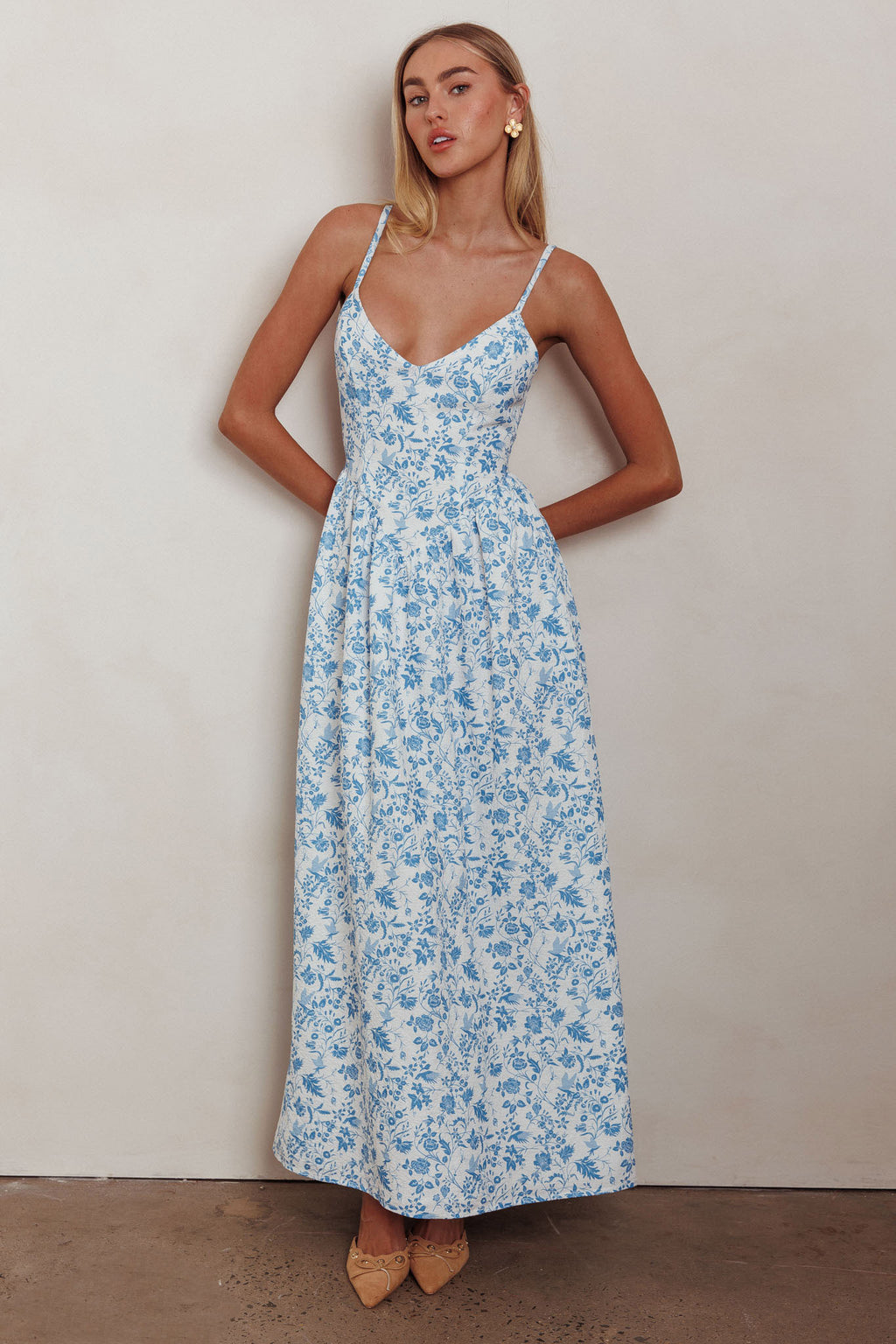 Enchanted Leaf Floral Print A-Line Maxi Dress Blue by Selfie Leslie Australia