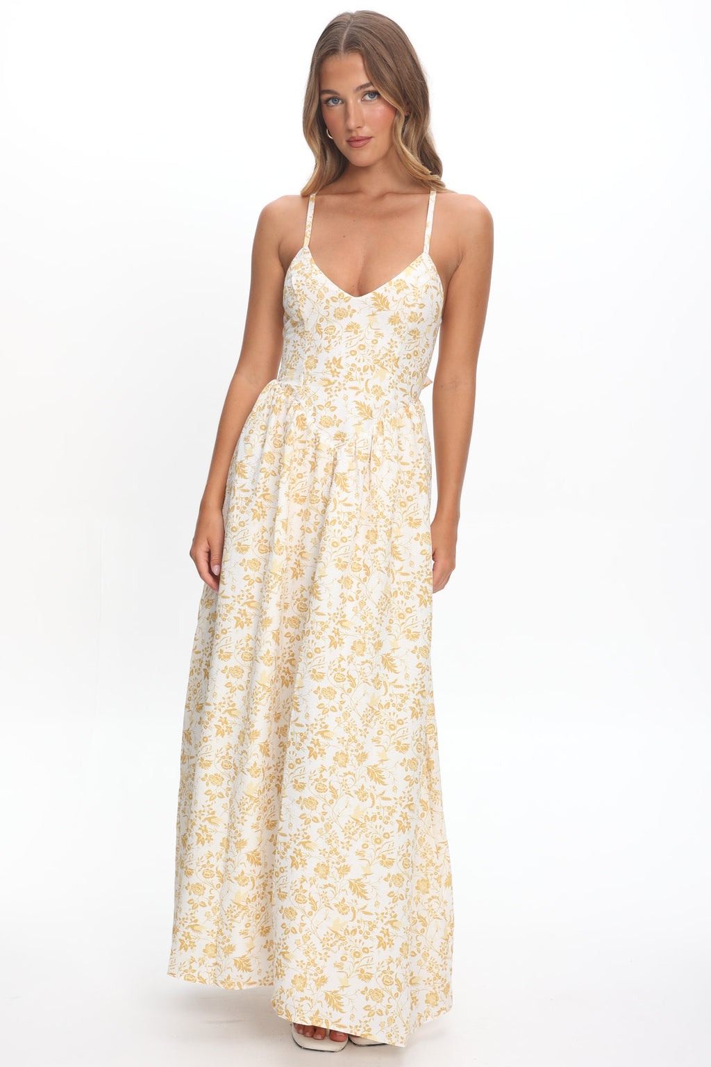 Enchanted Leaf Floral Print A-Line Maxi Dress Yellow by Selfie Leslie Australia