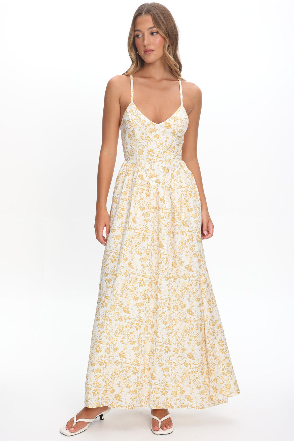 Enchanted Leaf Floral Print A-Line Maxi Dress Yellow by Selfie Leslie Australia