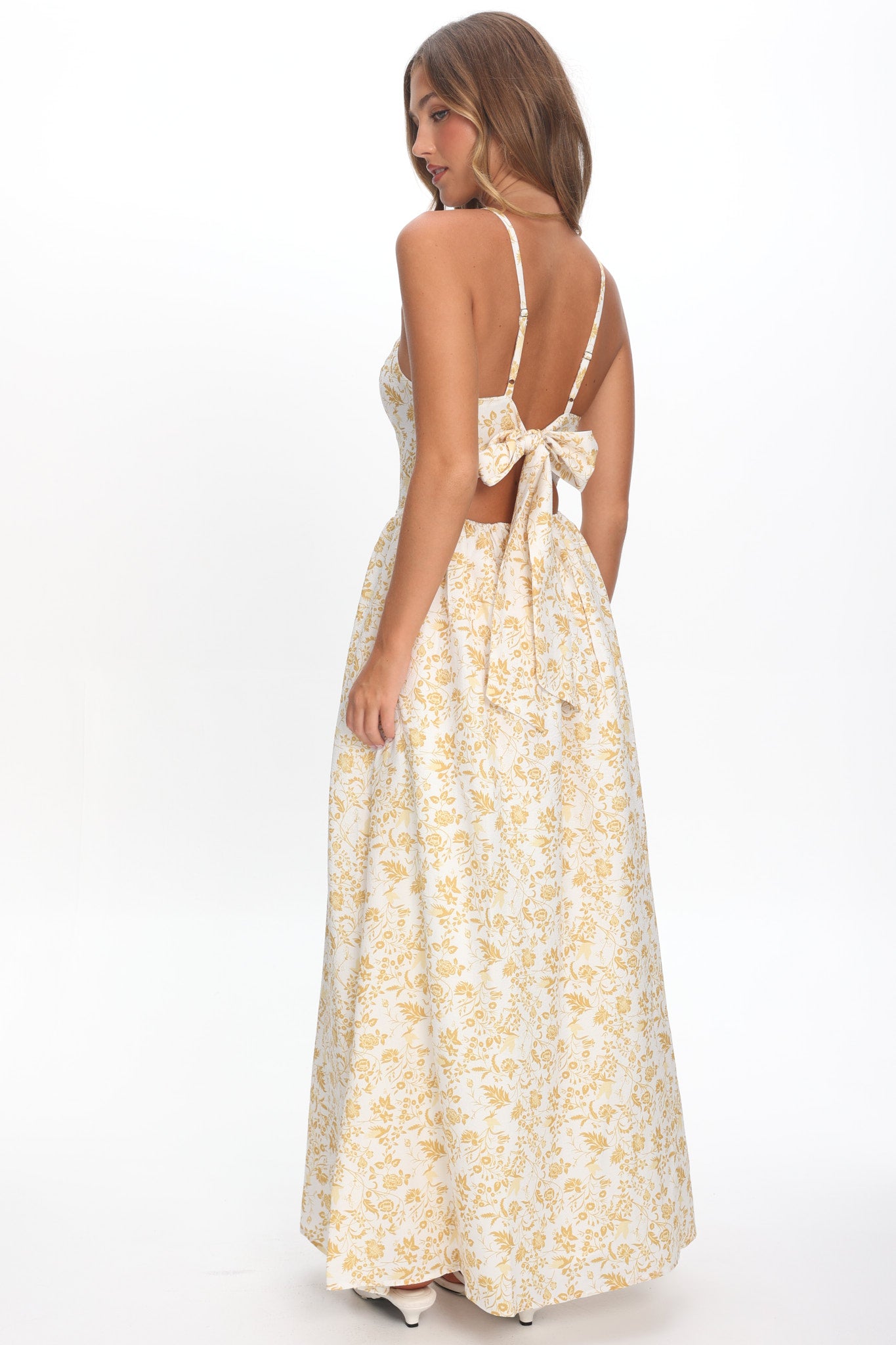 Enchanted Leaf Floral Print A-Line Maxi Dress Yellow by Selfie Leslie Australia