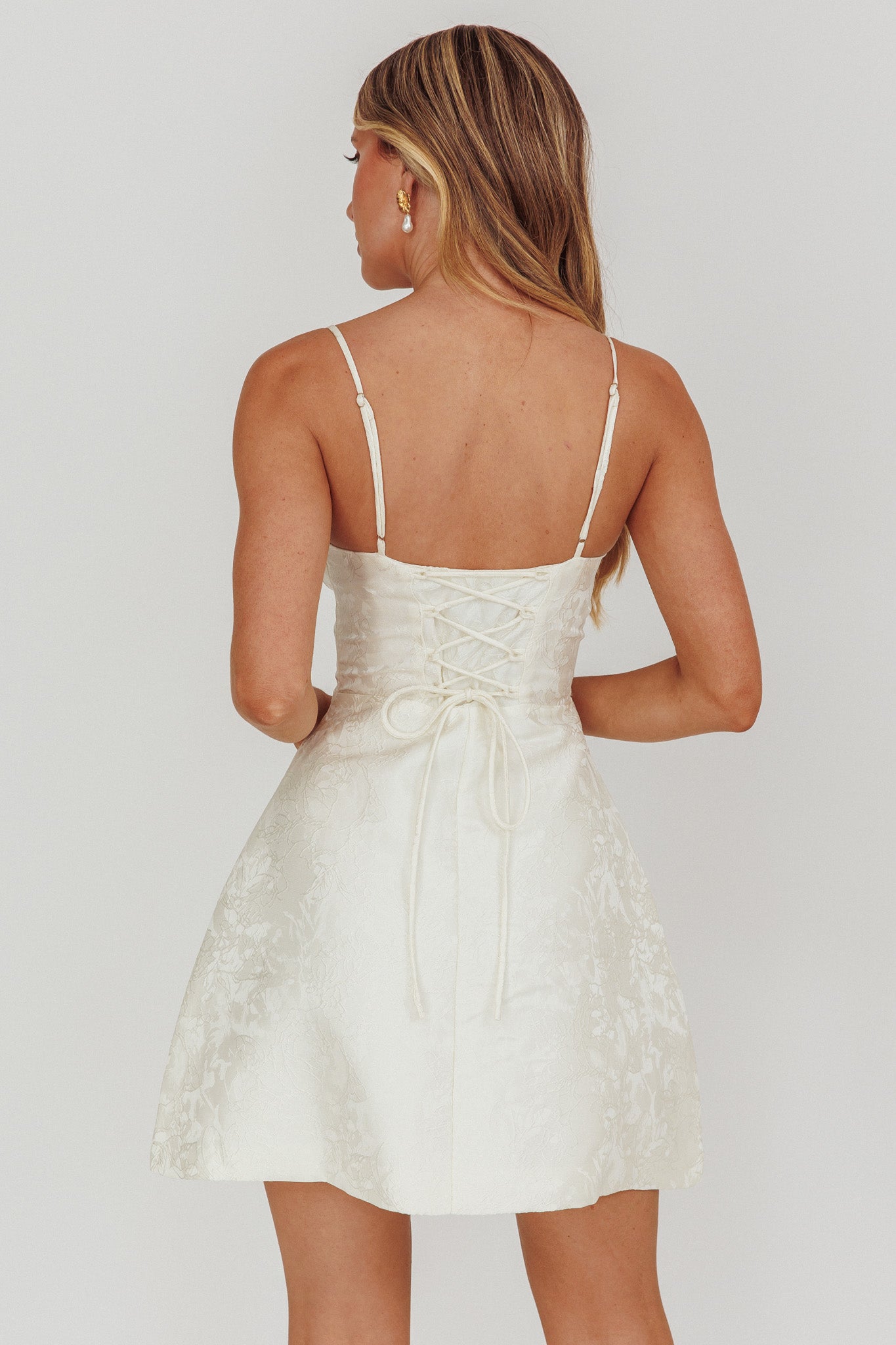 Kyrah Lace-Up Back Mini Dress Cream by Selfie Leslie Australia