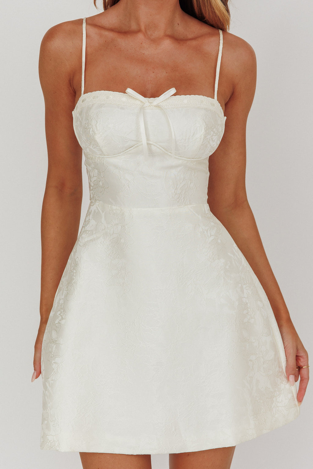 Kyrah Lace-Up Back Mini Dress Cream by Selfie Leslie Australia