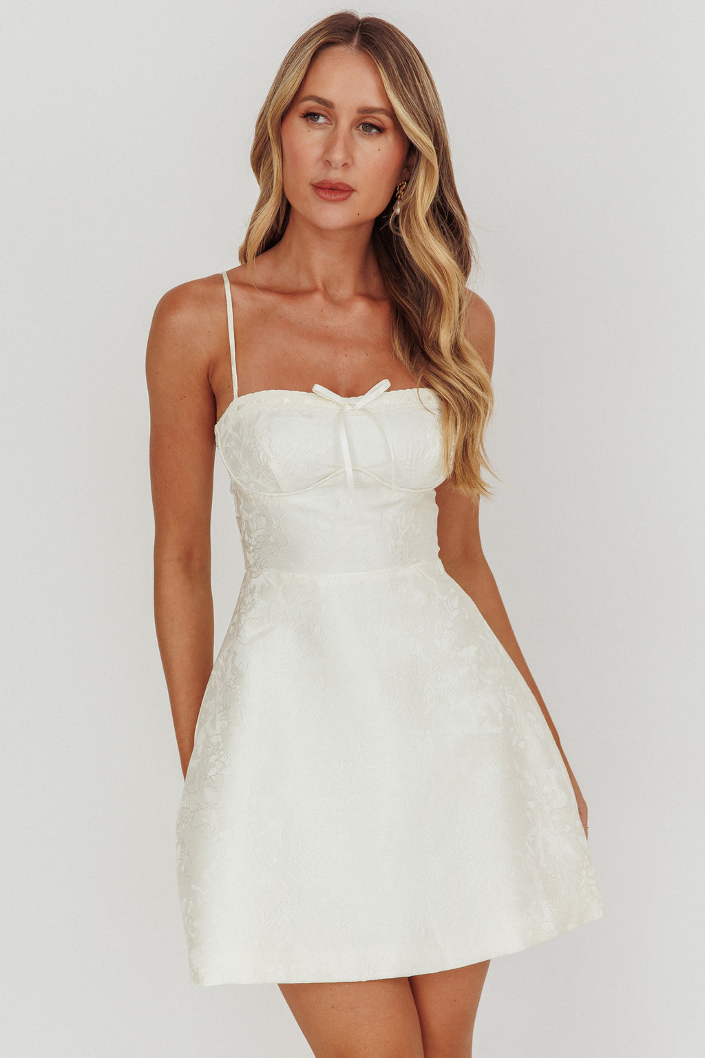 Kyrah Lace-Up Back Mini Dress Cream by Selfie Leslie Australia
