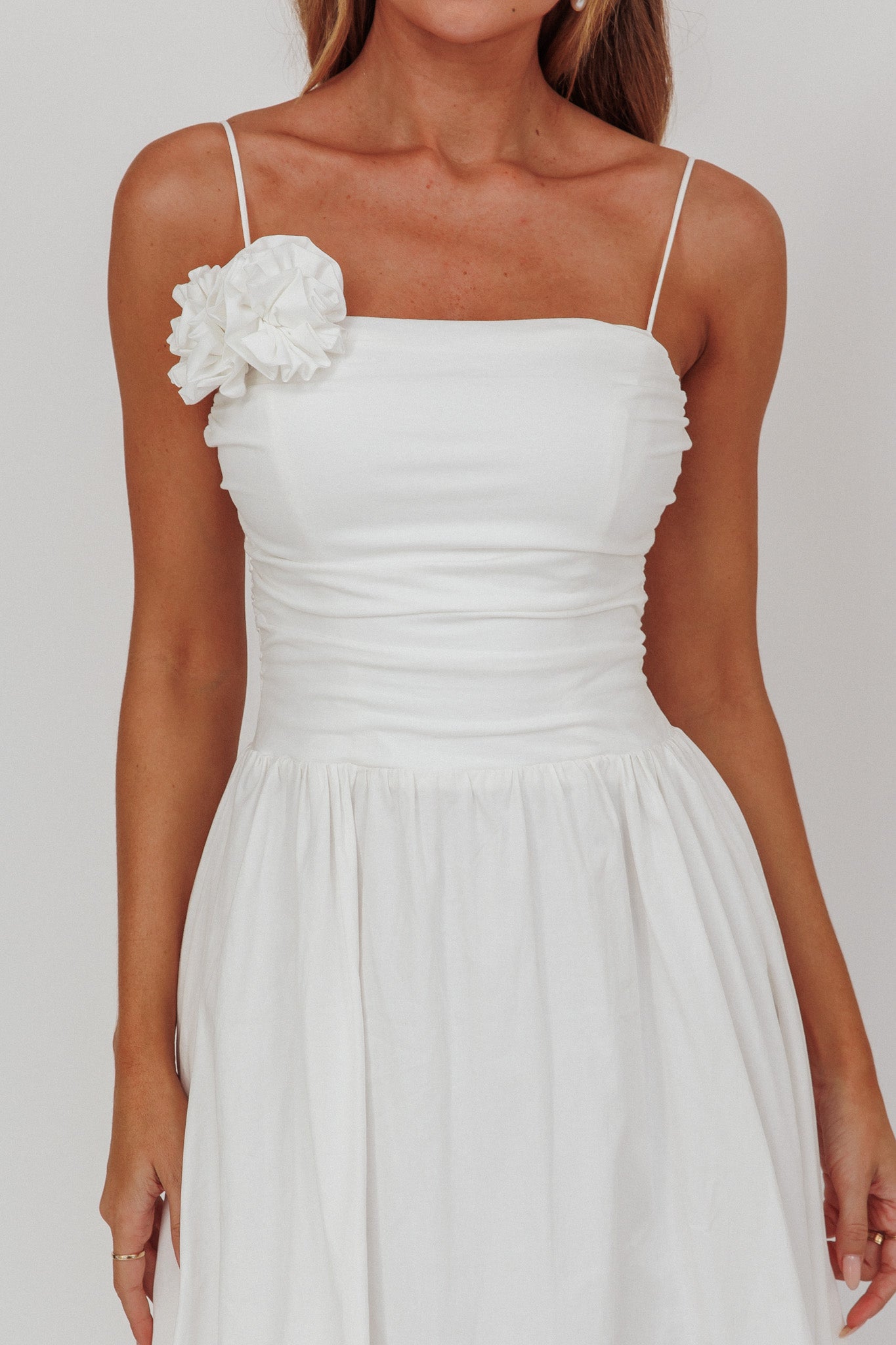 Ezrah A-Line Rosette Maxi Dress White by Selfie Leslie Australia