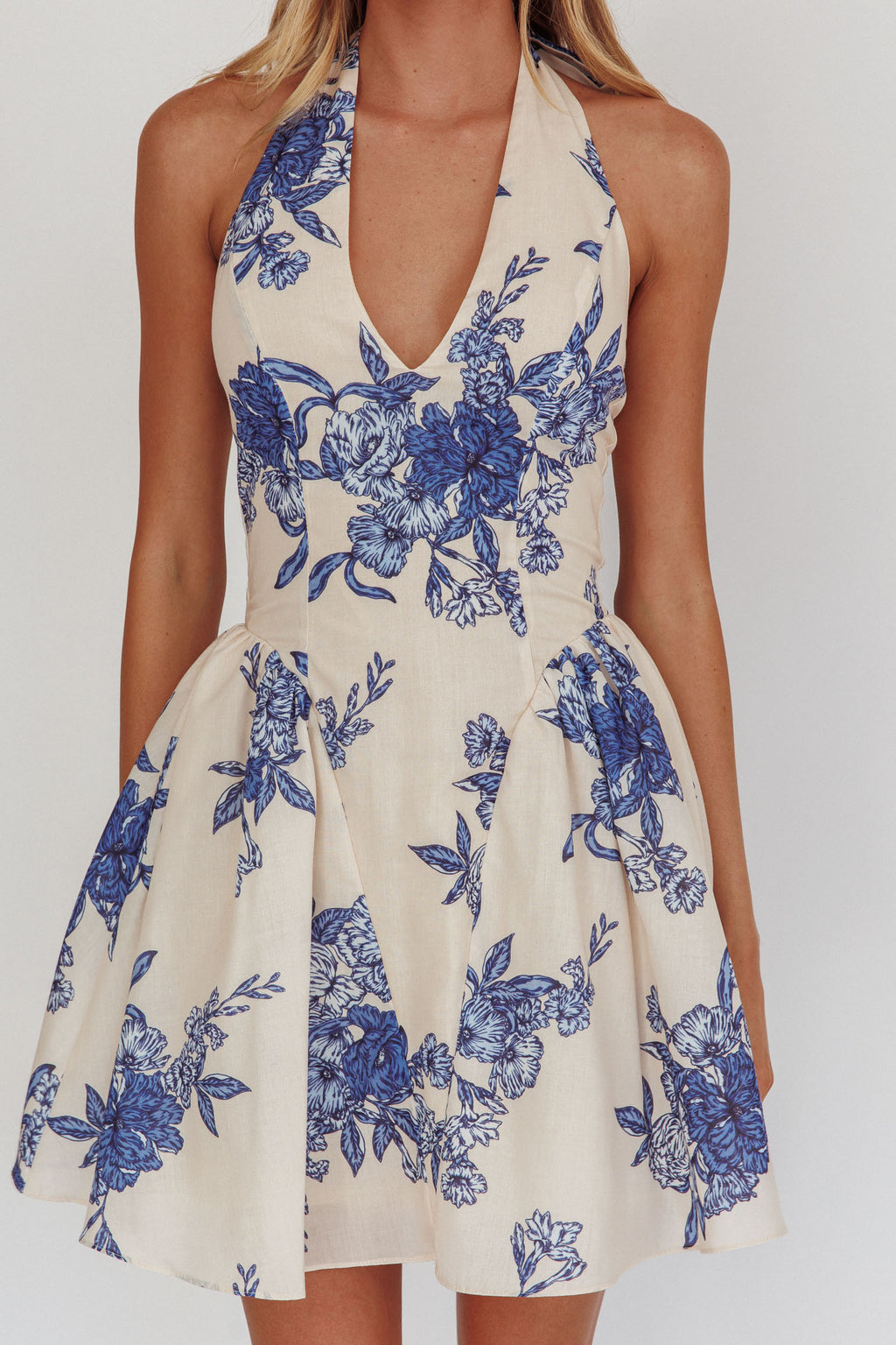El Corazon Halterneck Mini Dress Floral Blue by Selfie Leslie Australia
