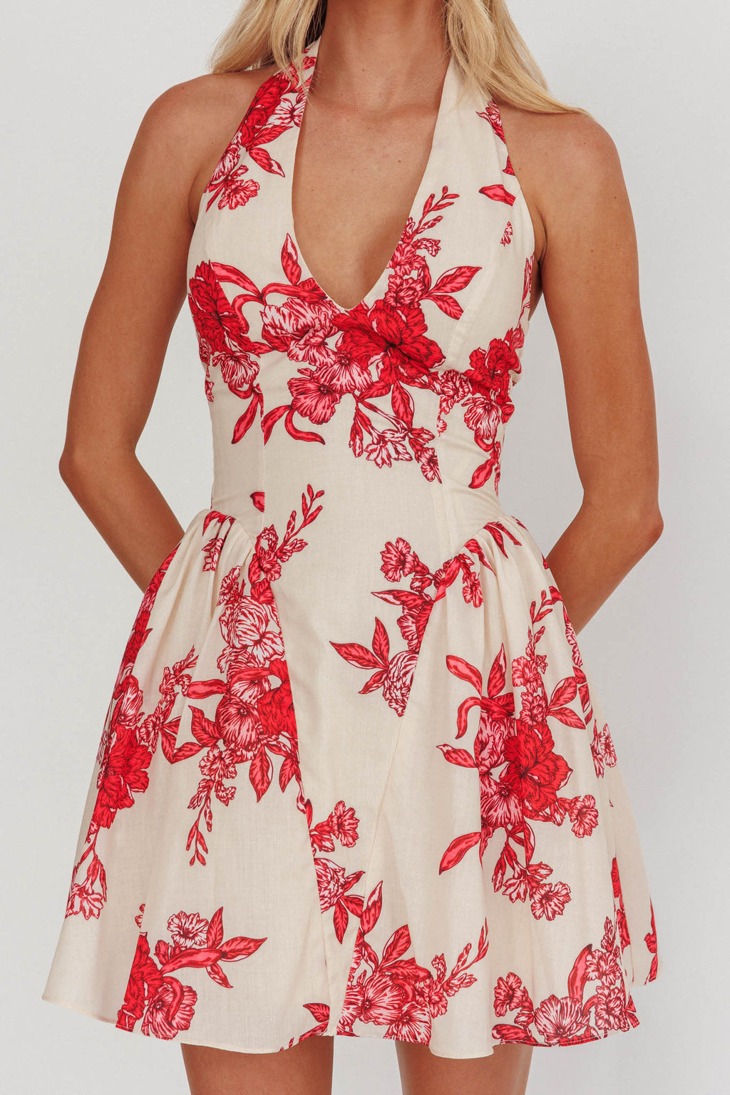 El Corazon Halterneck Mini Dress Floral Red by Selfie Leslie Australia