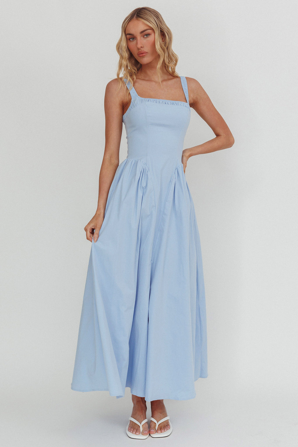 El Corazon Smocked Neckline Maxi Dress Blue by Selfie Leslie Australia