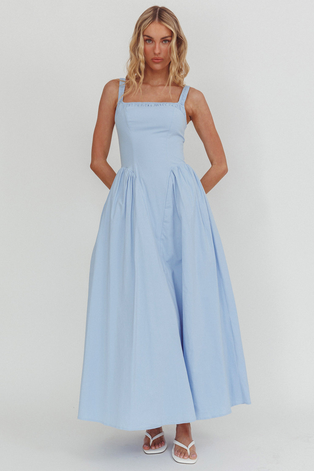 El Corazon Smocked Neckline Maxi Dress Blue by Selfie Leslie Australia