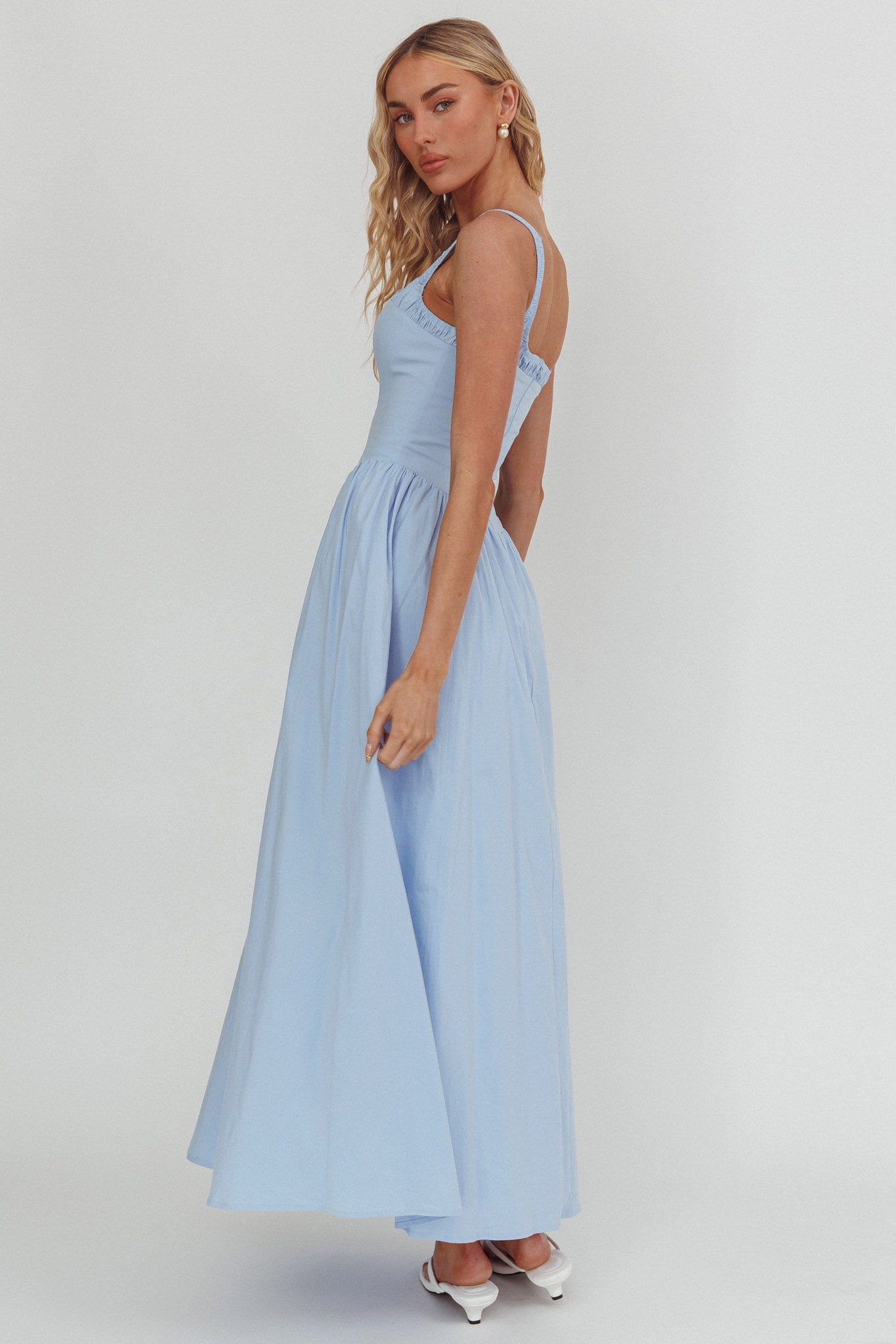 El Corazon Smocked Neckline Maxi Dress Blue by Selfie Leslie Australia