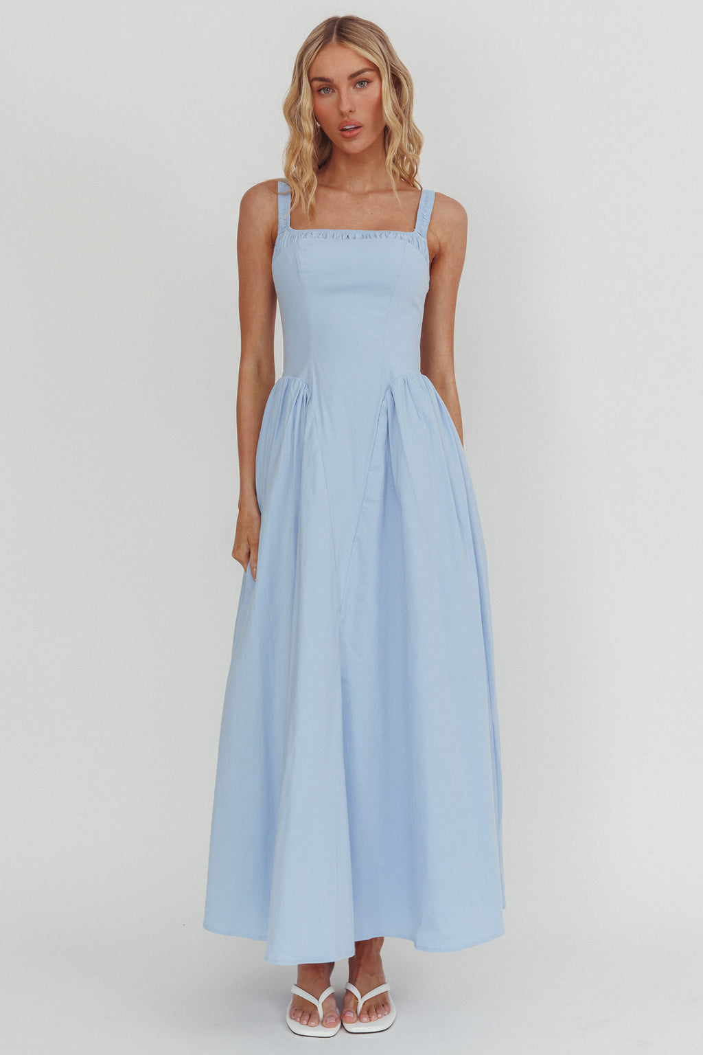 El Corazon Smocked Neckline Maxi Dress Blue by Selfie Leslie Australia