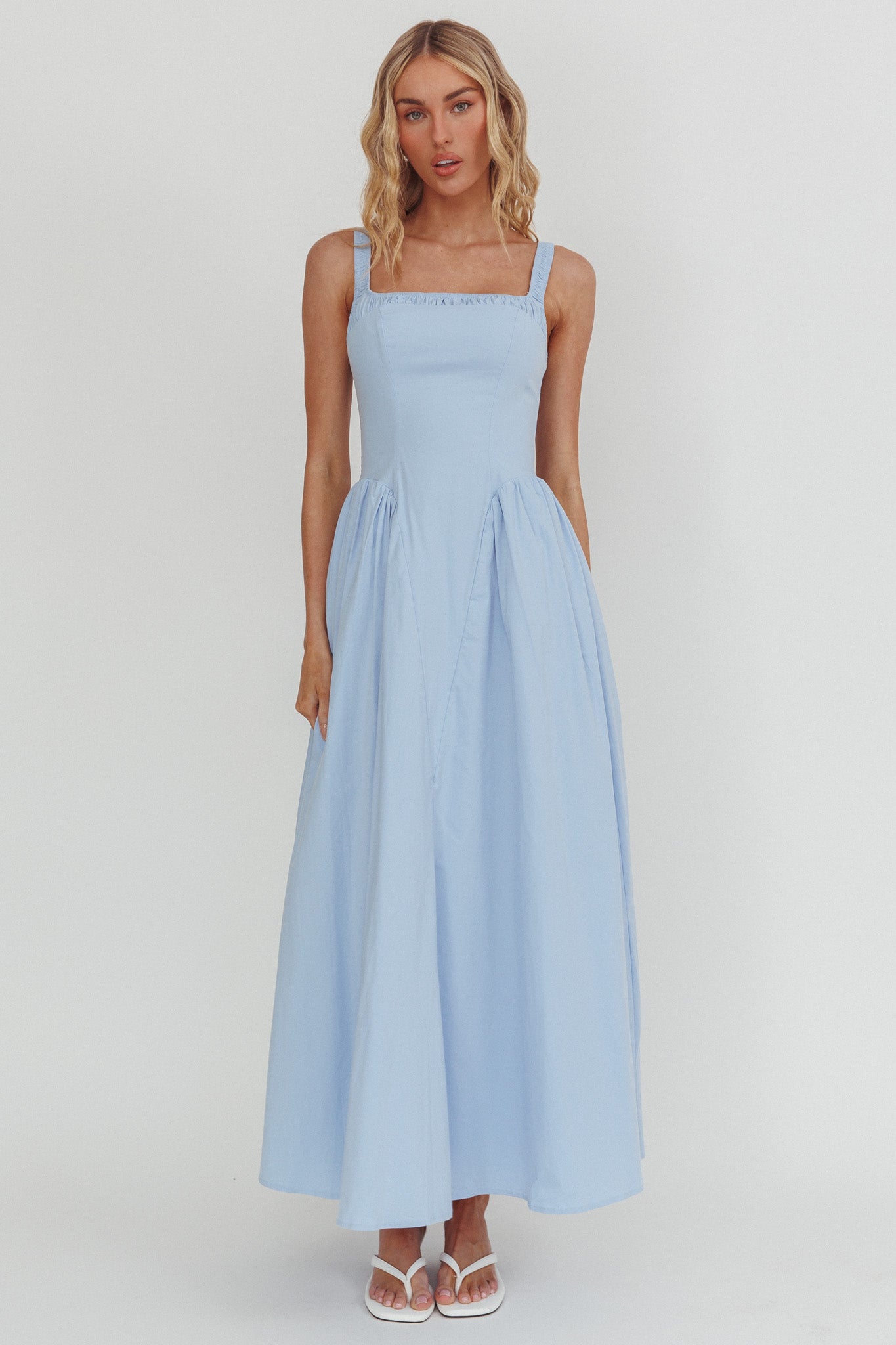 El Corazon Smocked Neckline Maxi Dress Blue by Selfie Leslie Australia