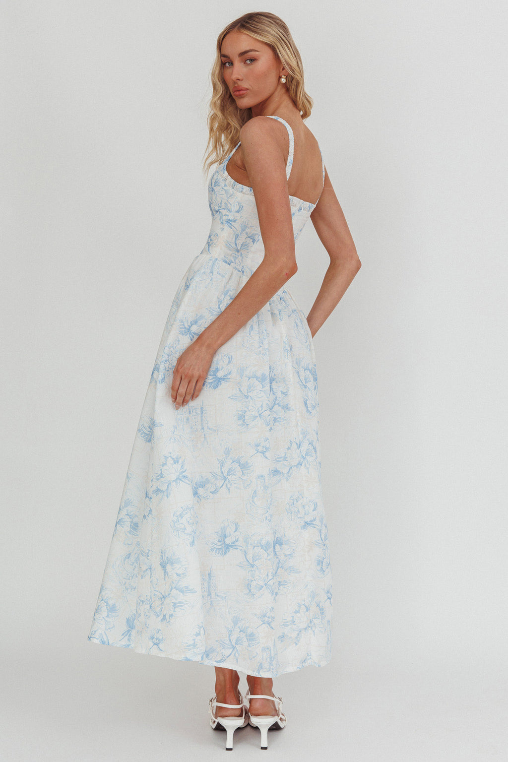 El Corazon Smocked Neckline Maxi Dress Print Blue by Selfie Leslie Australia