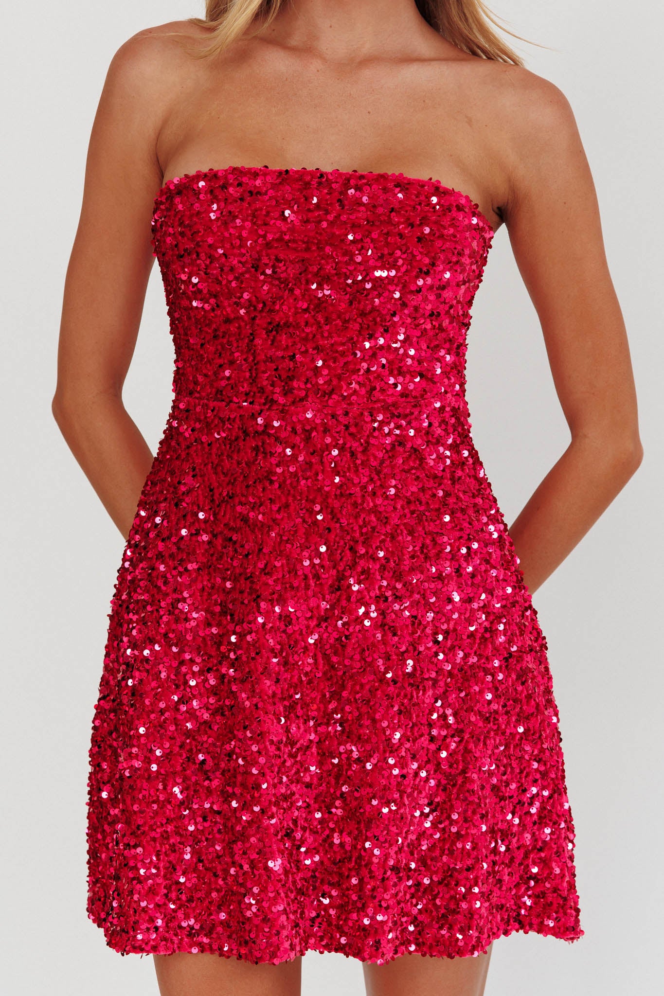 Heart To Heart Strapless Sequin Mini Dress Pink by Selfie Leslie Australia